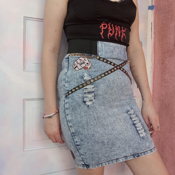 Nicki Minaj retro 80s aesthetic acid washed custom punk skirt- SOLD@hosted store - Picture 15 of 16